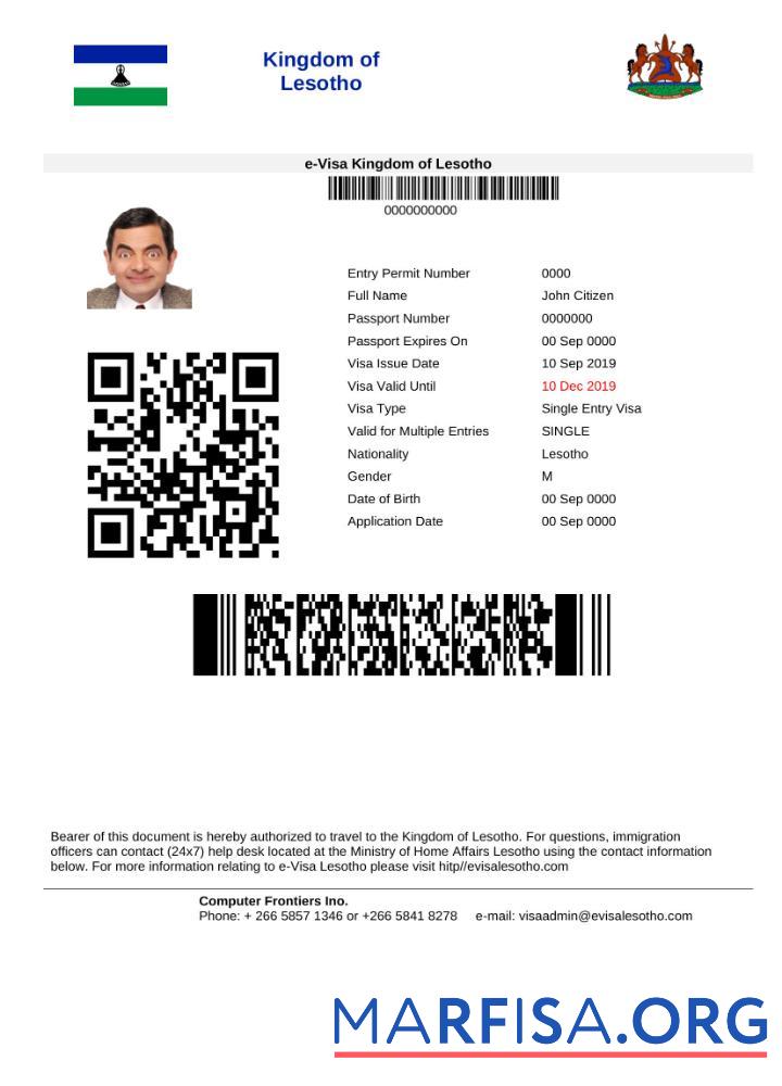 Realistic Lesotho e visa in Word and Pdf template